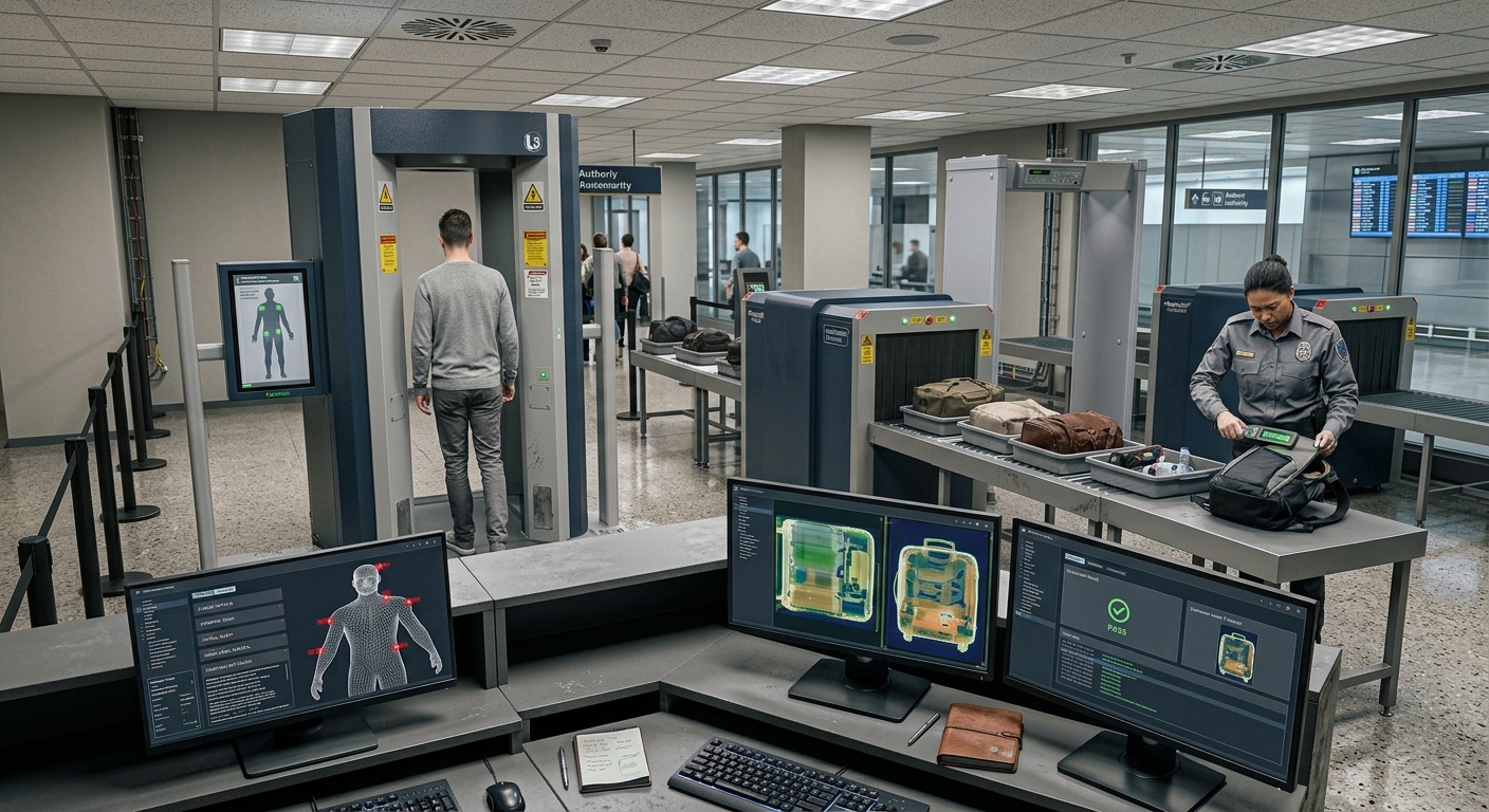 Walk-through metal detector and baggage X-ray scanner